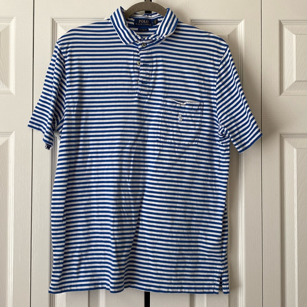 Polo by Ralph Lauren Classic Fit blue and white striped polo M